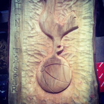 Summer Carving Commission. Tottenham Hotspur Crest. London plane slab. I love wood carving!  #woodcarving #tottenhamhotspur  #wood #londonplanetree